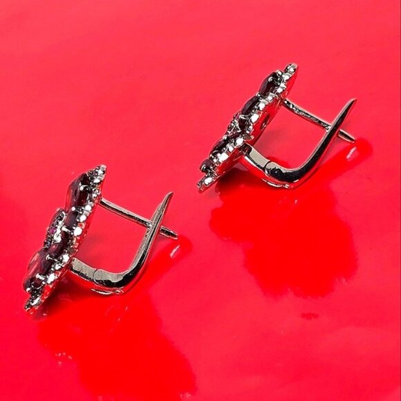 925 Sterling Silver flower Earrings with Natural Garnet, Sapphire, Ruby Gemstone - Picture 8 of 9